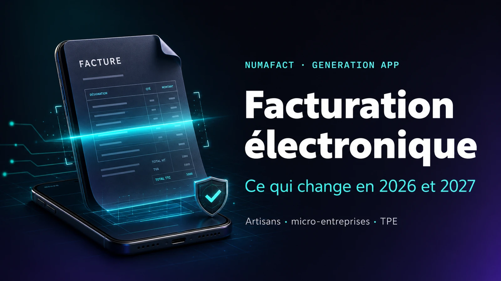 Illustration NumaFact sur la réforme de la facturation électronique pour les artisans, micro-entreprises et TPE en 2026 et 2027